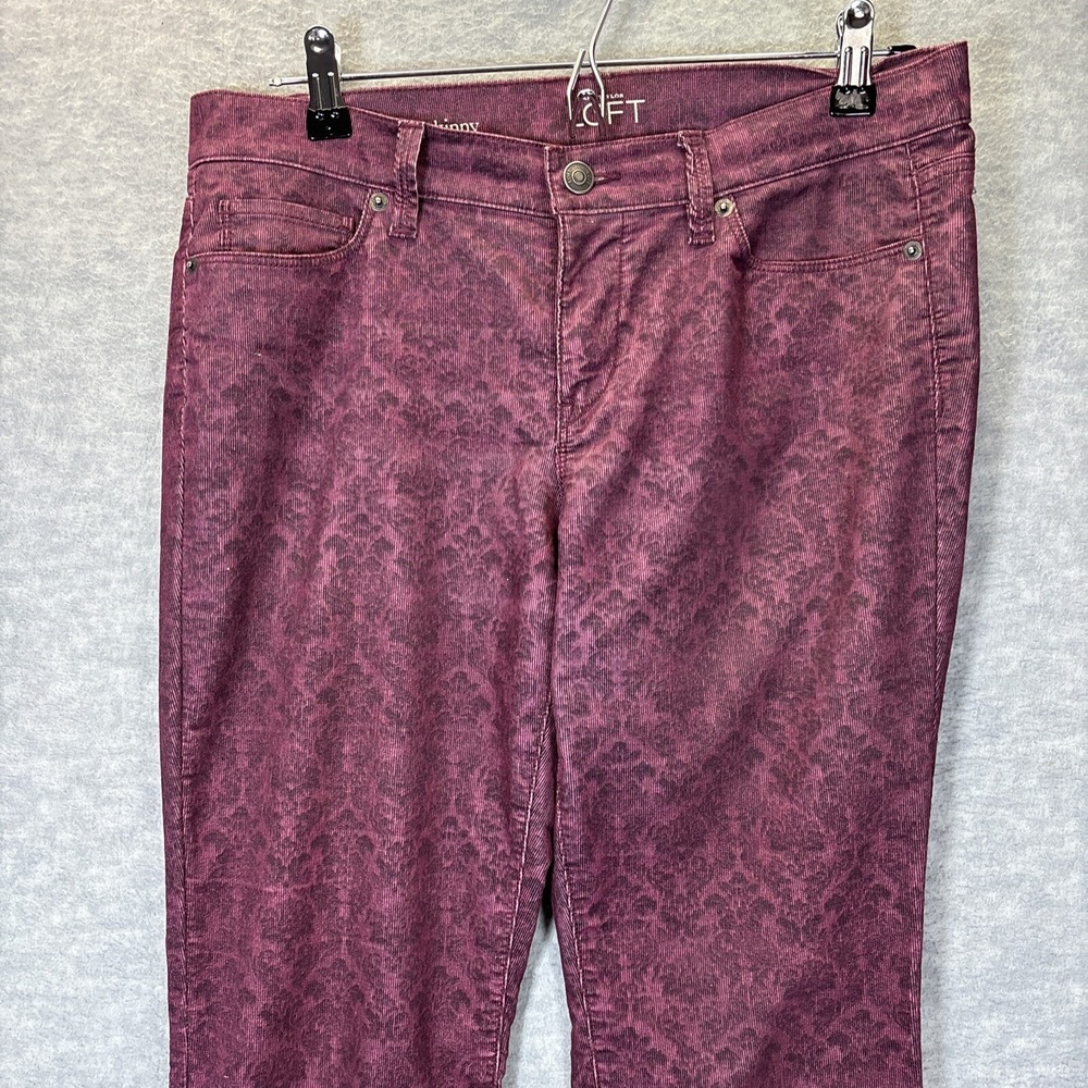 Loft Corduroy Pants Size 29/8P Tapered Leg Modern Skinny Burgundy Damask Print - Picture 3 of 11